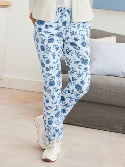 Loungehose Aloe vera Blau geblümt Loungehose Aloe vera Blau geblümt