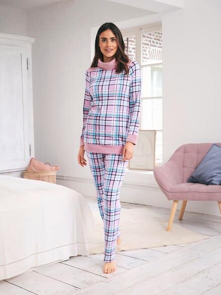 Schlafanzug Thermowärme Flieder kariert