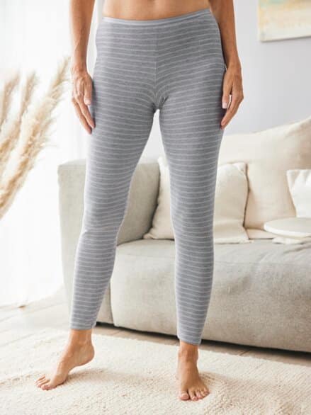 Baumwoll-Thermo Unterhose Lang Hellgrau gestr.