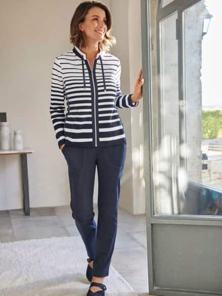 Streifen-Hausanzug Ottoman Blau-Weiß gestr Streifen-Hausanzug Ottoman Blau-Weiß gestr