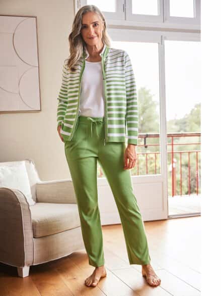 Streifen-Hausanzug Ottoman Apfelgrün gestr