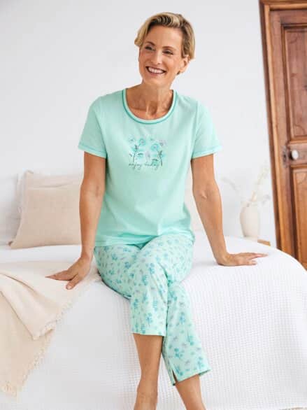 Baumwoll-Schlafanzug Pastellblüte Mintgrün