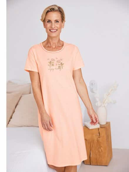 Baumwoll-Nachtkleid Pastellblüte Apricot