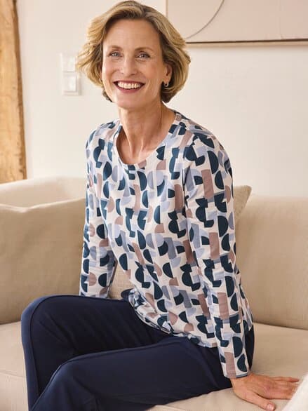 Komfort-Langarmshirt Allover-Muster Blau