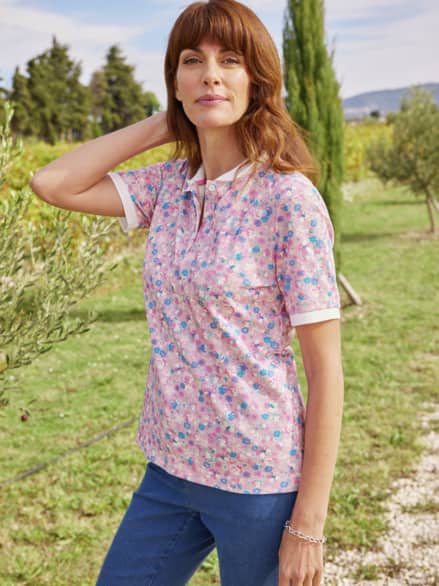 Poloshirt Bio-Baumwolle Lavendel gebl.