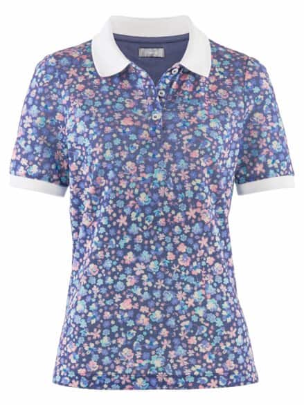 Poloshirt Bio-Baumwolle Blau geblümt