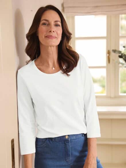 Baumwoll-Shirt 3/4 Arm Weiß Baumwoll-Shirt 3/4 Arm Weiß