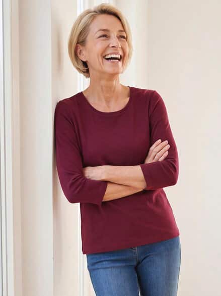 Baumwoll-Shirt 3/4 Arm Bordeaux