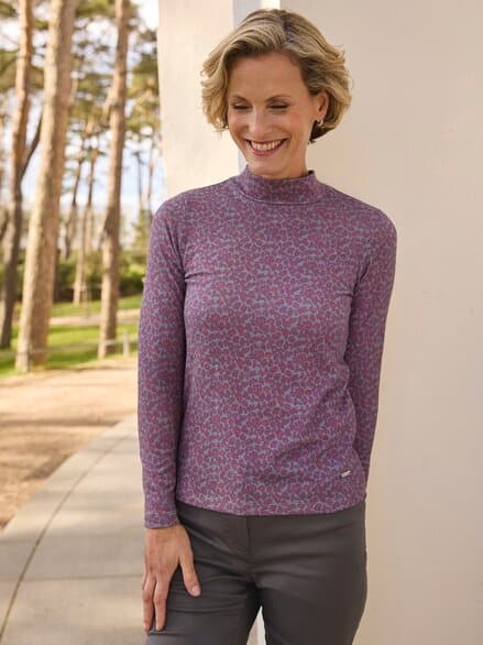 Kuschel-Shirt Stehkragen LeopardBordeaux