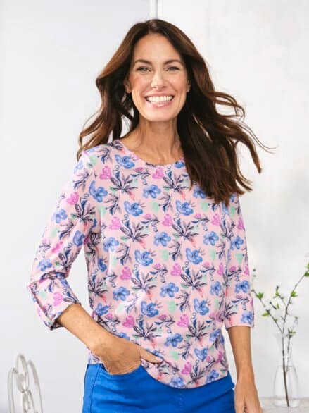 Baumwoll-Modal-Shirt Rosa geblümt
