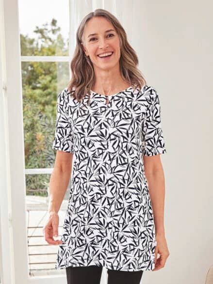 Longshirt Viskose-Jersey Schwarz-Weiß b.