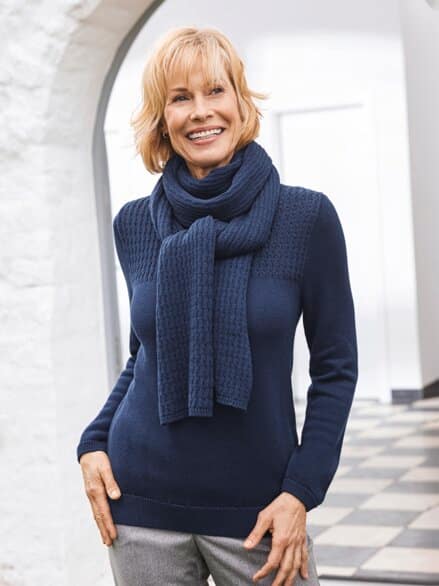 Pullover mit Schal Wohlfühlstrick Marine