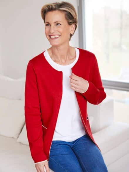 Strickjacke Farbkontrast Rot Strickjacke Farbkontrast Rot