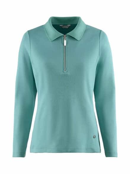 Baumwoll-Ripp-Polo mit Zipper Gletschergrün