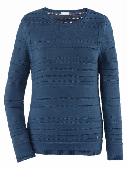 Baumwoll-Pullover Ajour Rauchblau