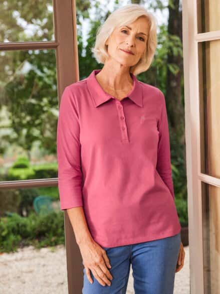 Jersey Polo mit Strassbesatz Wassermelone