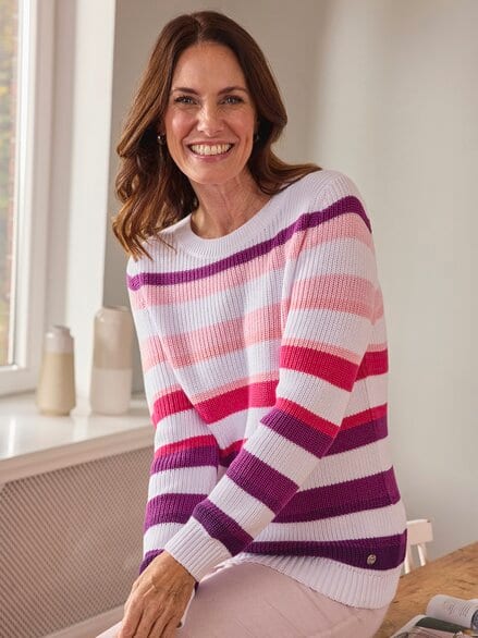 Streifen-Strickpullover Beere