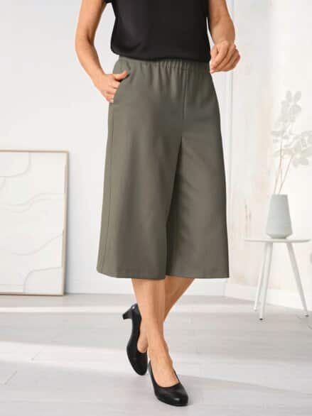 Bügelfrei-Hosenrock Reise-Leinen Khaki