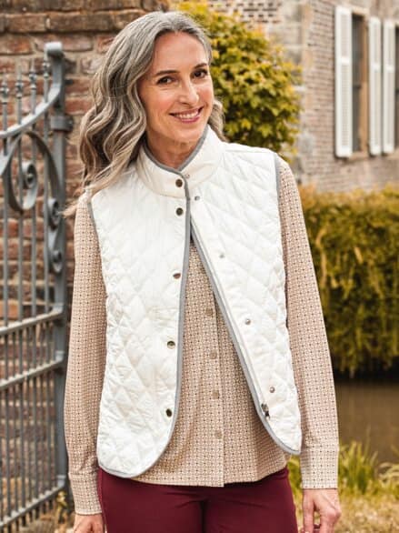 Rauten-Steppweste Wollwärme Offwhite