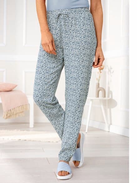 Viskose-Schlupfhose Blau-Weiss geblümt Viskose-Schlupfhose Blau-Weiss geblümt