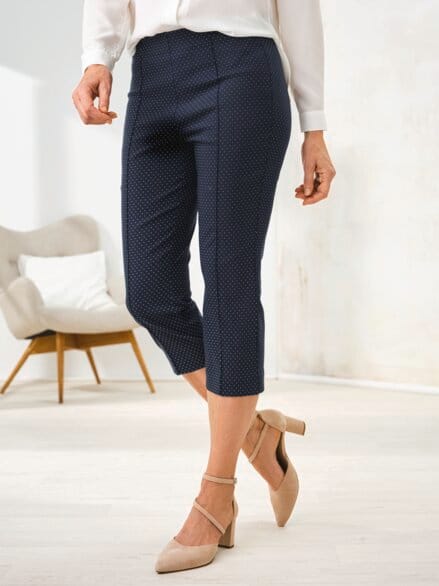 Edel-Stretch-Capri Hose Comfort Fit Marine-Weiß