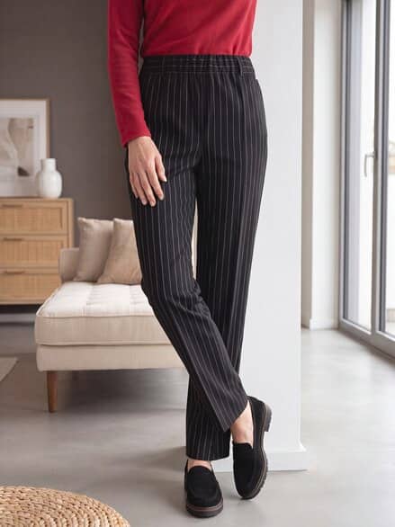 Flanell-Schlupfhose Nadelstreifen Schwarz/Weiß