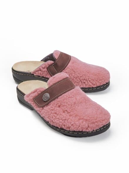 Teddyfell-Pantolette Korkfußbett Rosa Teddyfell-Pantolette Korkfußbett Rosa