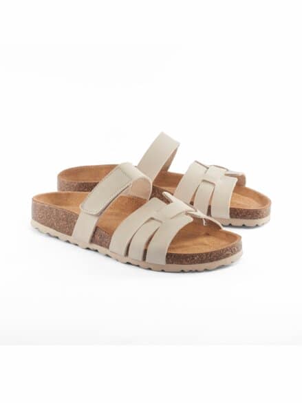 Klett-Pantolette Korkfußbett Beige