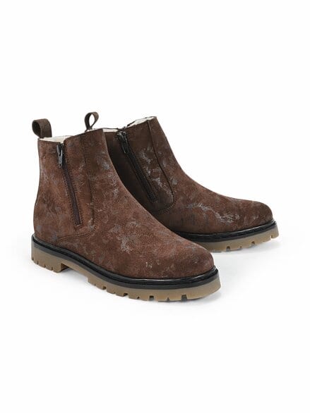 Hallux-Floralbootie Doppelzip Braun