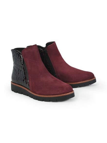 Hallux-Stiefelette Kroko Bordeaux