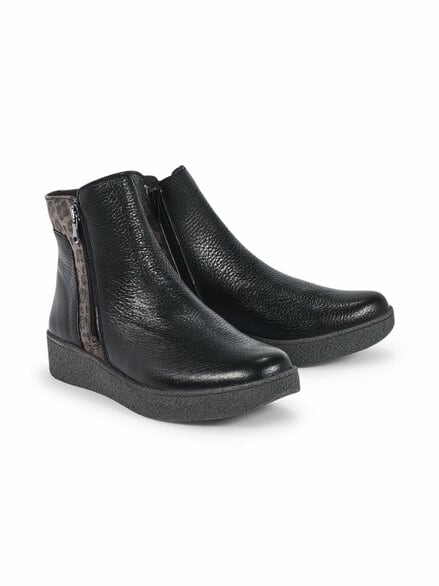 Hallux-Hirschleder-Stiefelette Schwarz-Leo