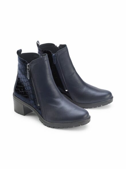 Hallux-Absatz-Stiefelette Kroko Blau
