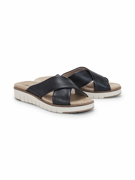 Hallux-Hirschleder Kreuz Pantolette Schwarz