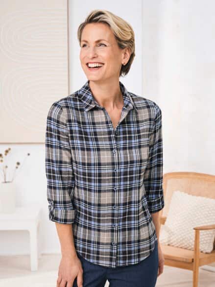 Thermo-Flanell-Bluse kariert Blau