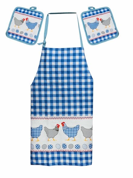 Kochschürzen-Set Landhaus 3tlg Blau-Weiss