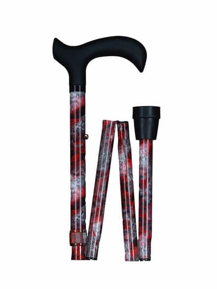 Gastrock Alu-Spazierstock Faltbar Rot gemustert