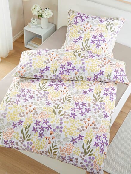 Mako-Satin-Bettwäsche-Set Floral Flieder Mako-Satin-Bettwäsche-Set Floral Flieder