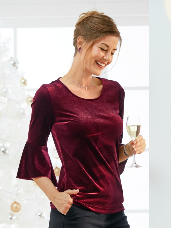 Aloe vera-Samtshirt Trompetenärmel Aloe vera-Samtshirt Trompetenärmel