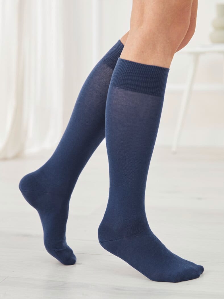 Bio-Baumwoll-Kniestrumpf 2 Paar Mittelblau