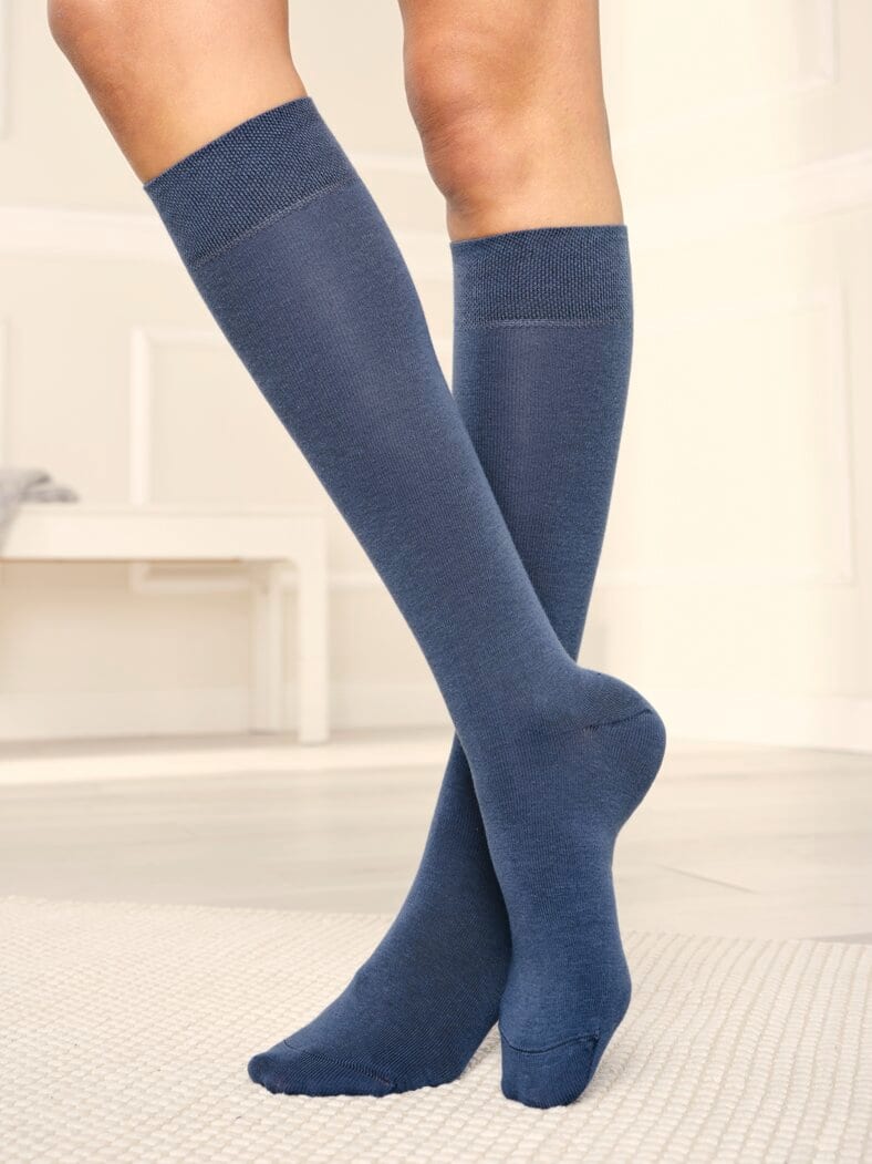 Komfort-Kniestrumpf 5 Paar Grau-Blau-Beige