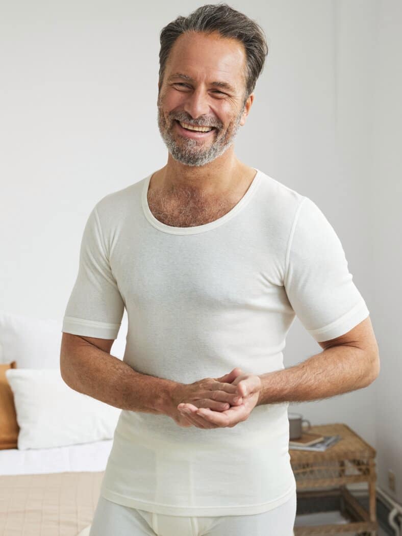 Baumwoll-Angora-Unterhemd Wollweiß