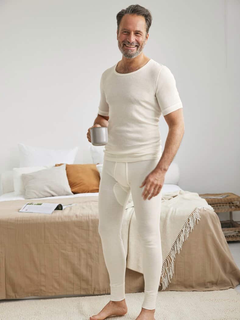 Baumwoll-Angora-Unterhose Lang Wollweiß