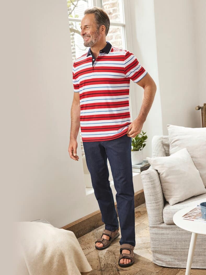 Kurzarm-Poloshirt Streifen Rot gestreift
