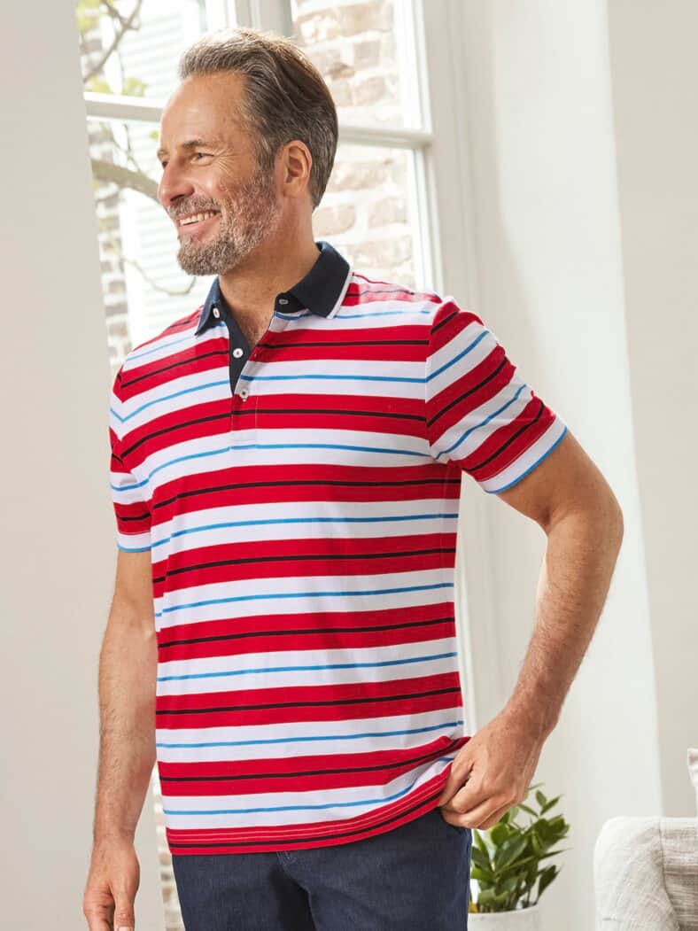 Kurzarm-Poloshirt Streifen Rot gestreift