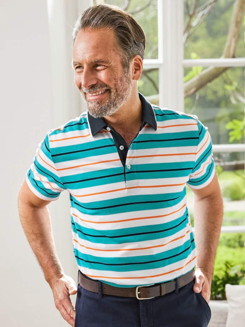 Kurzarm-Poloshirt Streifen Grün gestreift