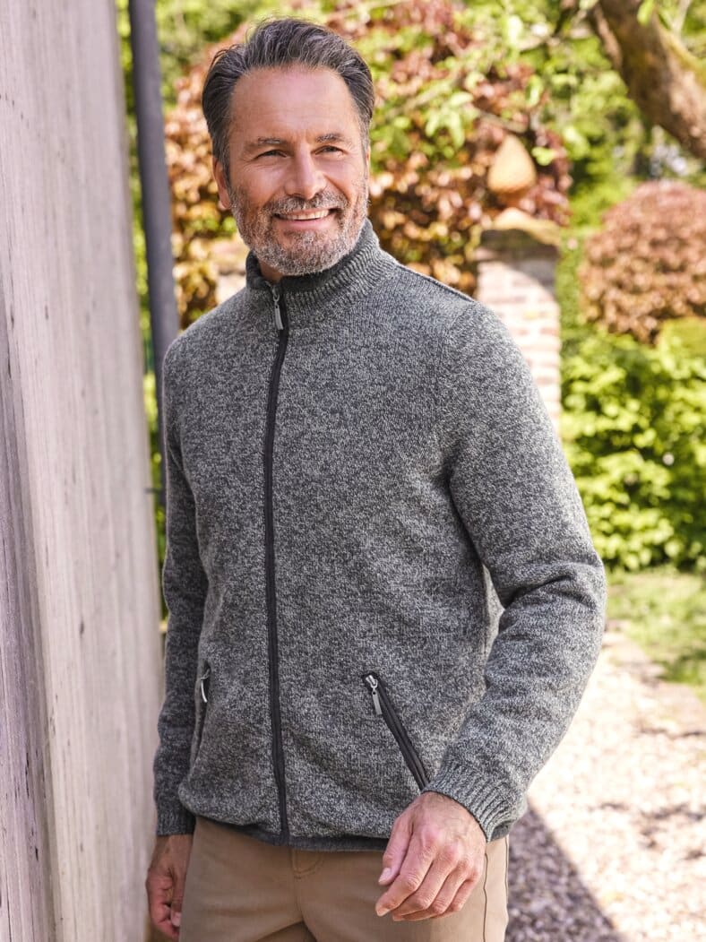Strickfleecejacke Winterwarm Grau meliert