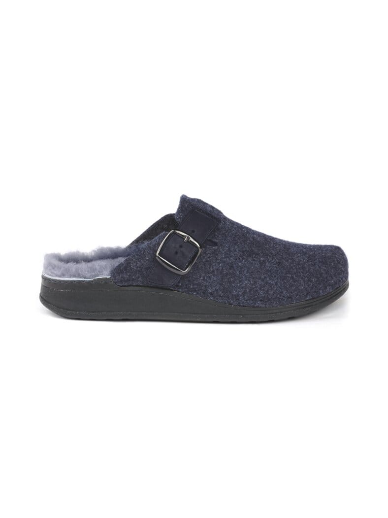 Lammfell-Pantolette Wollfilz Marine