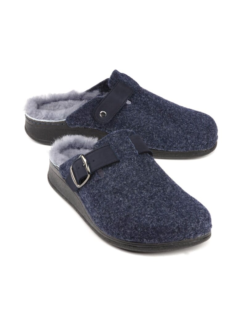 Lammfell-Pantolette Wollfilz Marine