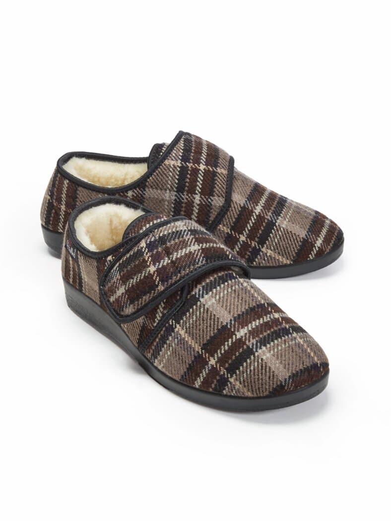 Klett-Hausschuh Thermo Braun kariert