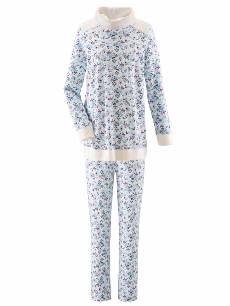 Schlafanzug Thermowärme Weiß geblümt